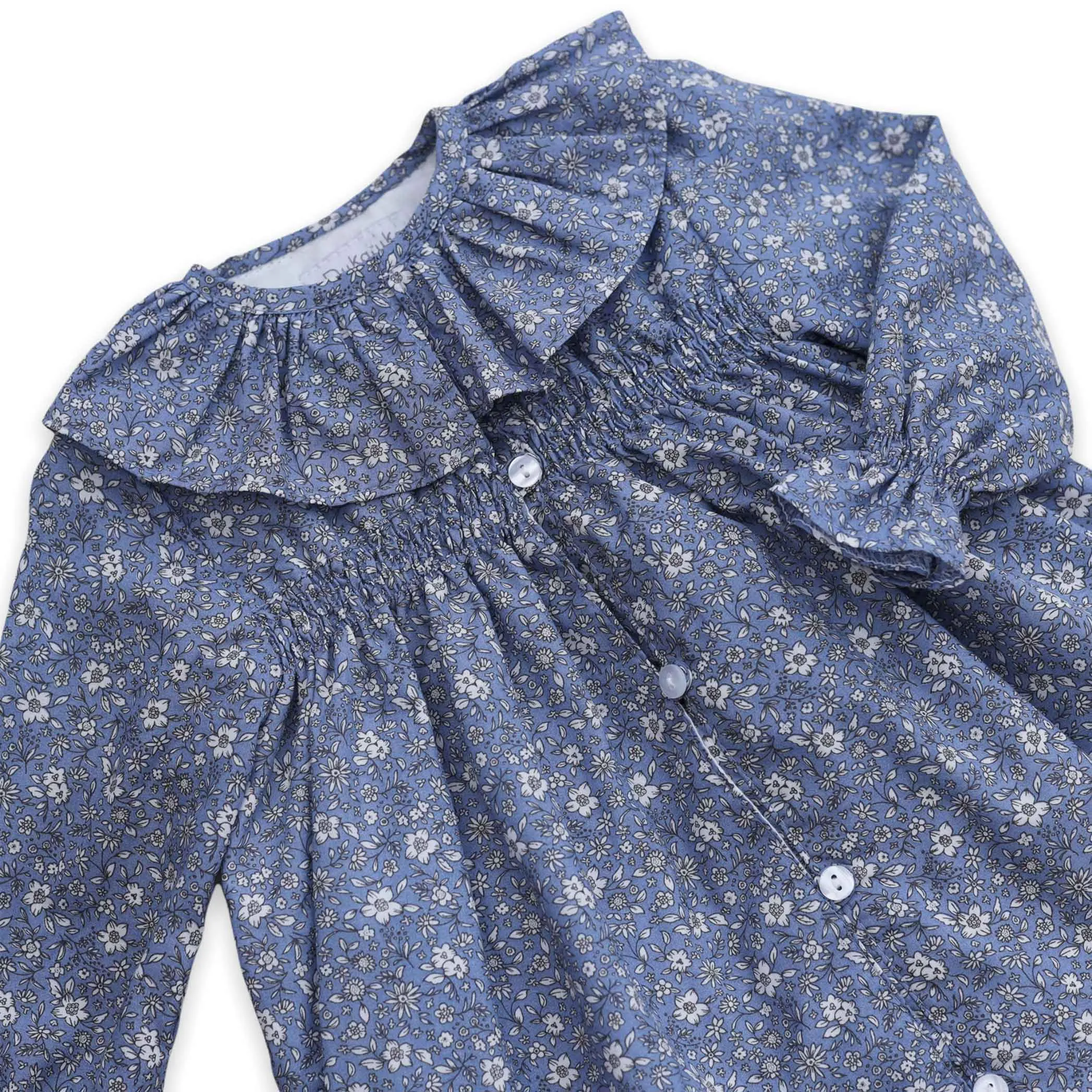 Blue Floral Frill Collar Smocked Romper | Pukatuka (3M - 3Y)