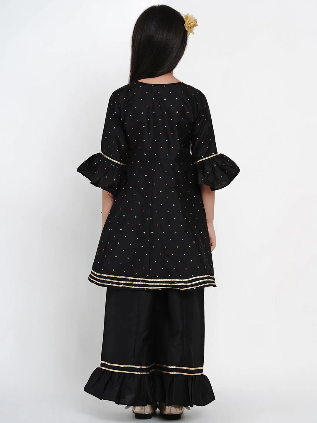Jashvi Girls Black Ethnic Motifs Kurta With Palazzos