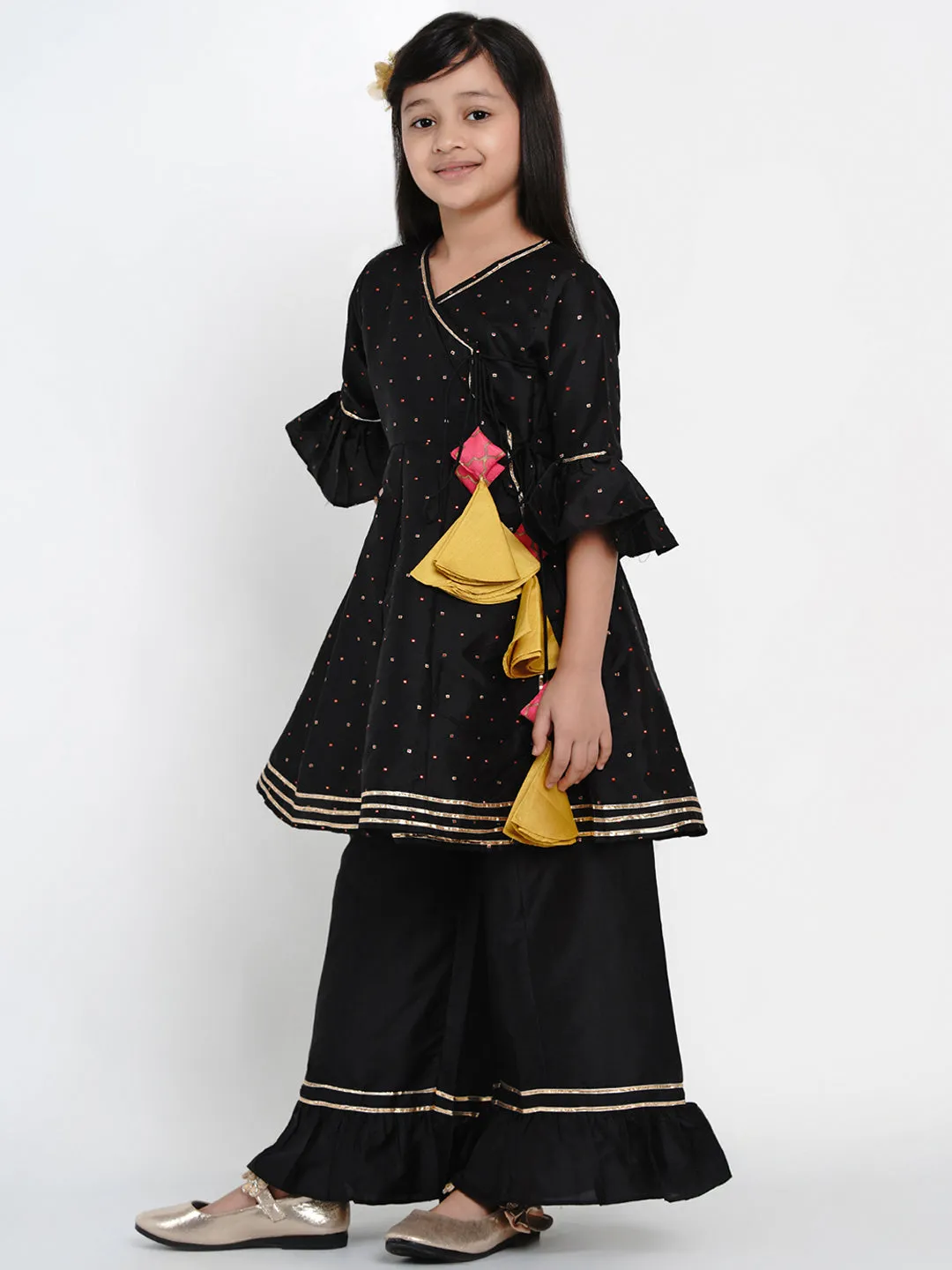 Jashvi Girls Black Ethnic Motifs Kurta With Palazzos