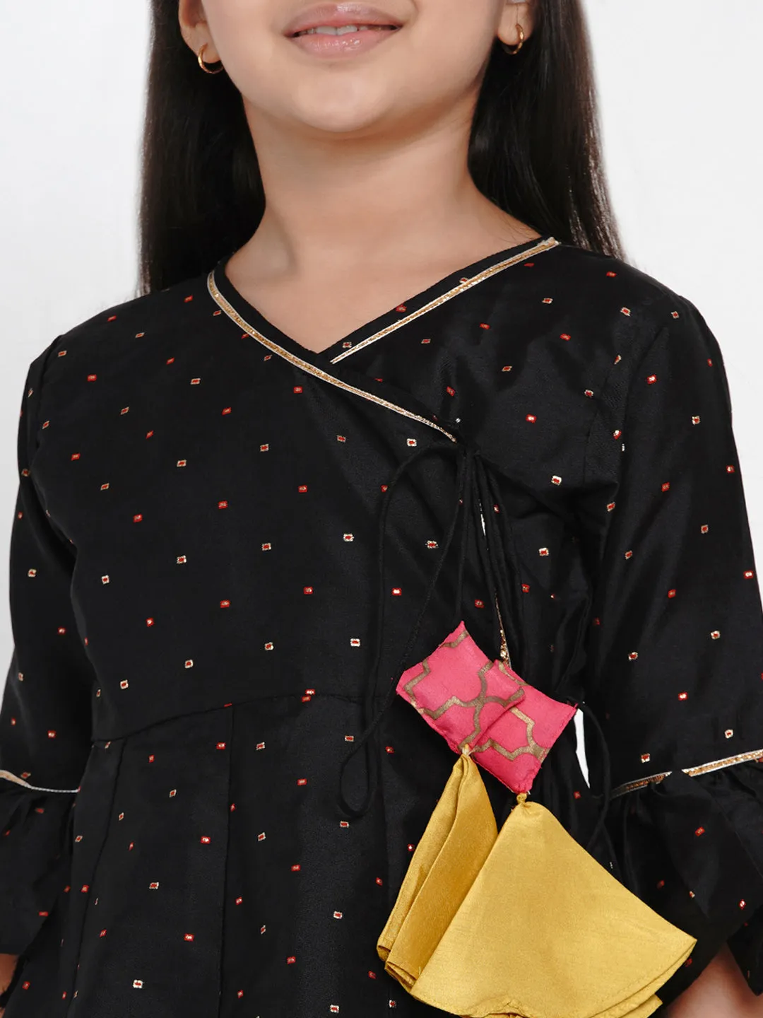 Jashvi Girls Black Ethnic Motifs Kurta With Palazzos