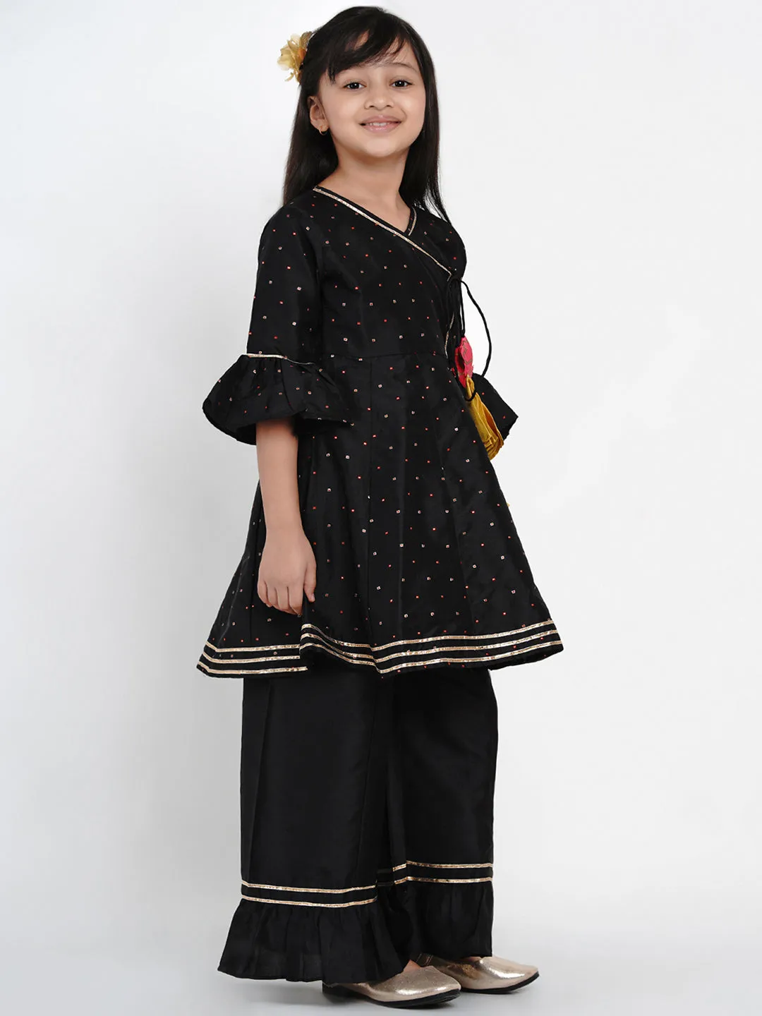 Jashvi Girls Black Ethnic Motifs Kurta With Palazzos