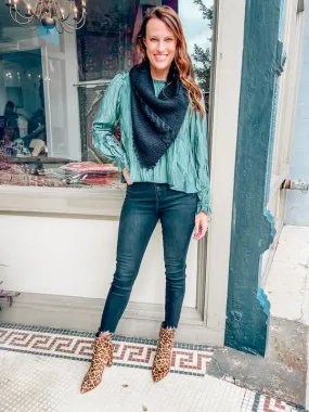 Layne Loop Scarf with Pom Pom Detail in Black