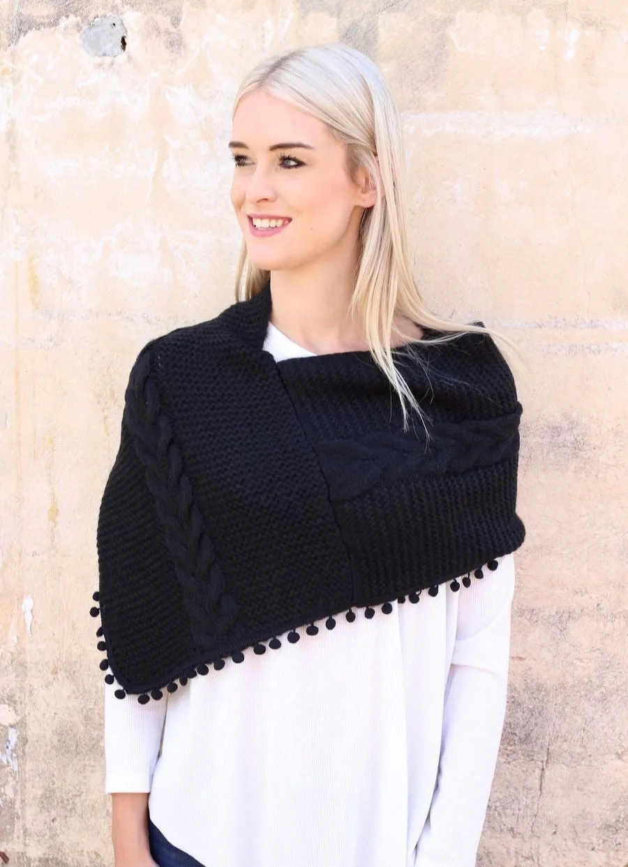 Layne Loop Scarf with Pom Pom Detail in Black