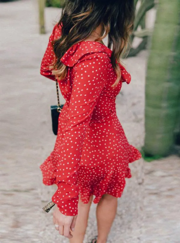 TastyHottie - Short Dress Women V Neck Long Sleeve Chiffon Dress