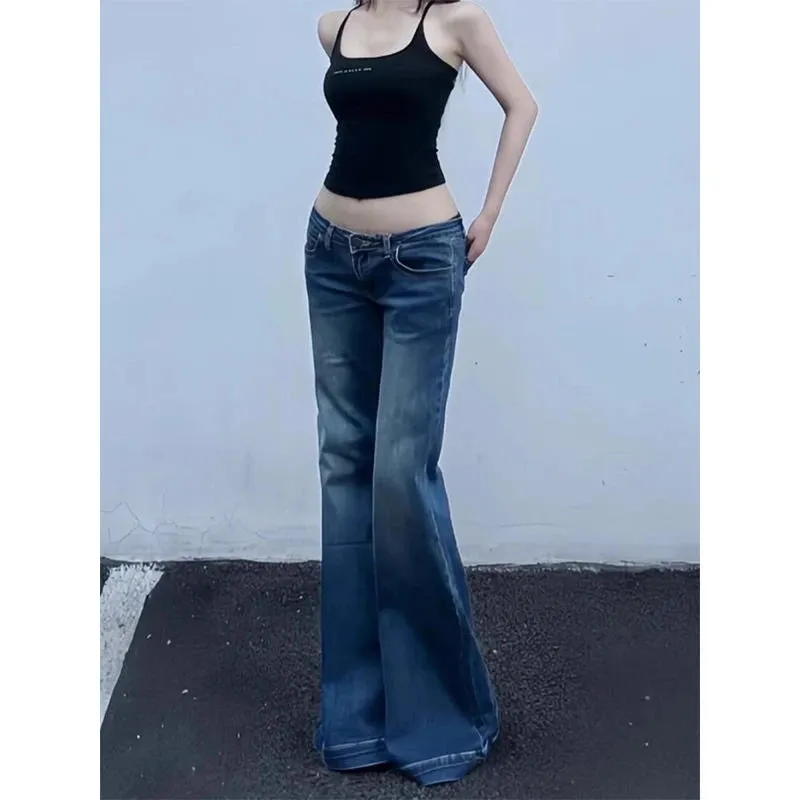 Women's Skinny Low Waisted Flared Jeans Summer New Chic Casual Wide-leg Pants Female Sexy Denim Bell-bottoms Trousers